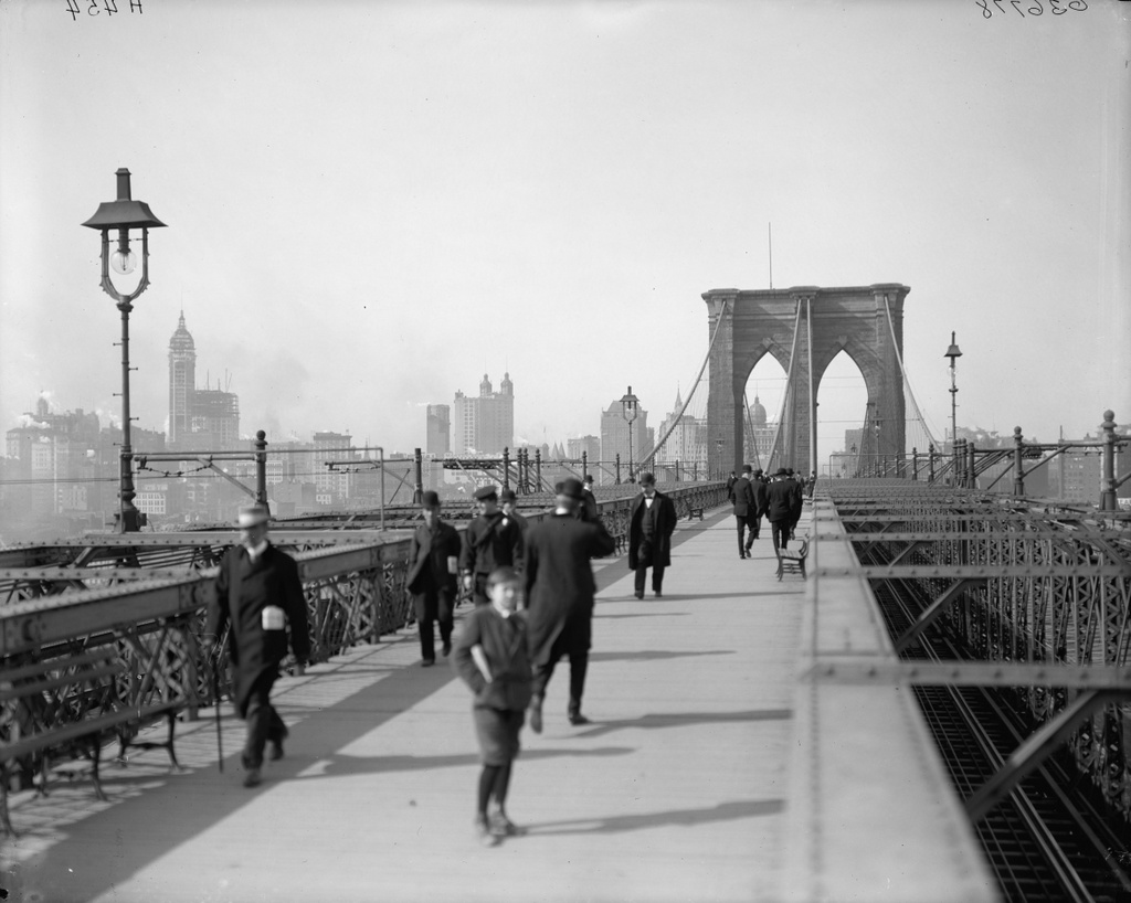 Brooklyn Bridge & New York Skyline 1920. Vintage Photo Reproduction Print.  Black and White Photograph. Manhattan City 1920s 20s. 