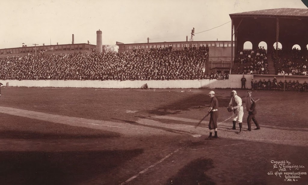 Boston Americans in dugout at the Huntington Avenue Grounds, 1903